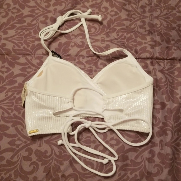 VS Pink Ribbed Lace-up Back Swim Top S - Picture 3 of 5